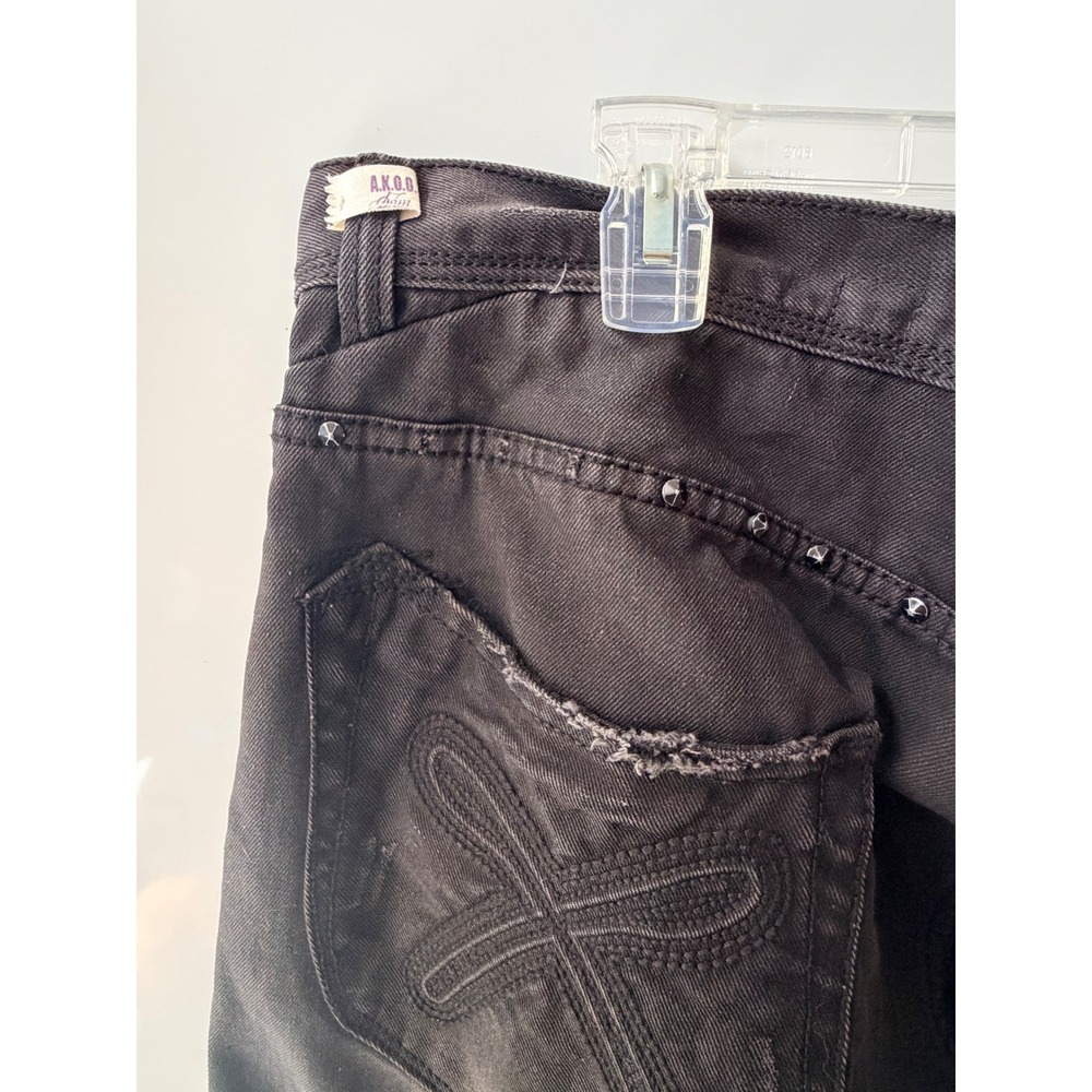 Akoo Mens Faded Black Studded Embroidered Streetwear Denim Jeans Size 40x33 - Picture 7 of 11